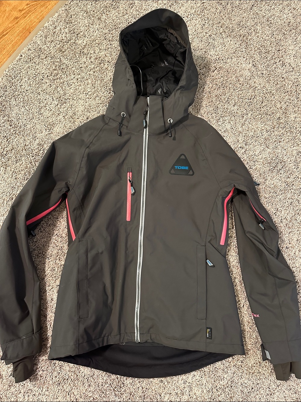 Women's Hooded Ski and snowmobile Jacket in Charcoal with Pink Accents